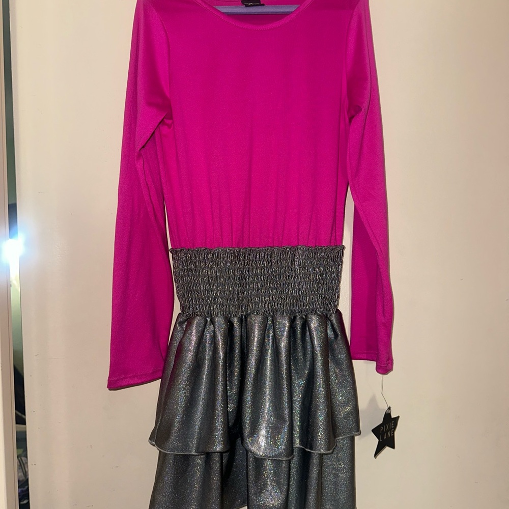 Pink and Silver Long Sleeve Dress